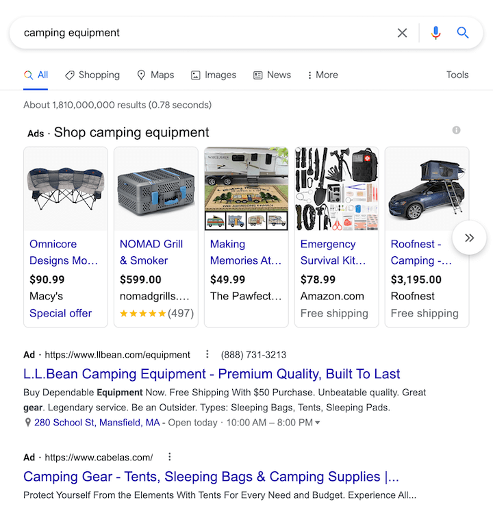 search engine marketing - serp screenshot