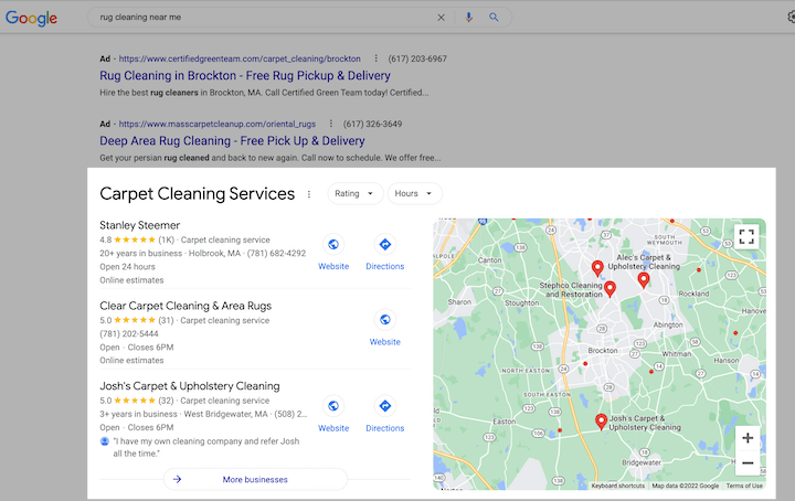 how to rank higher on google maps - local pack example