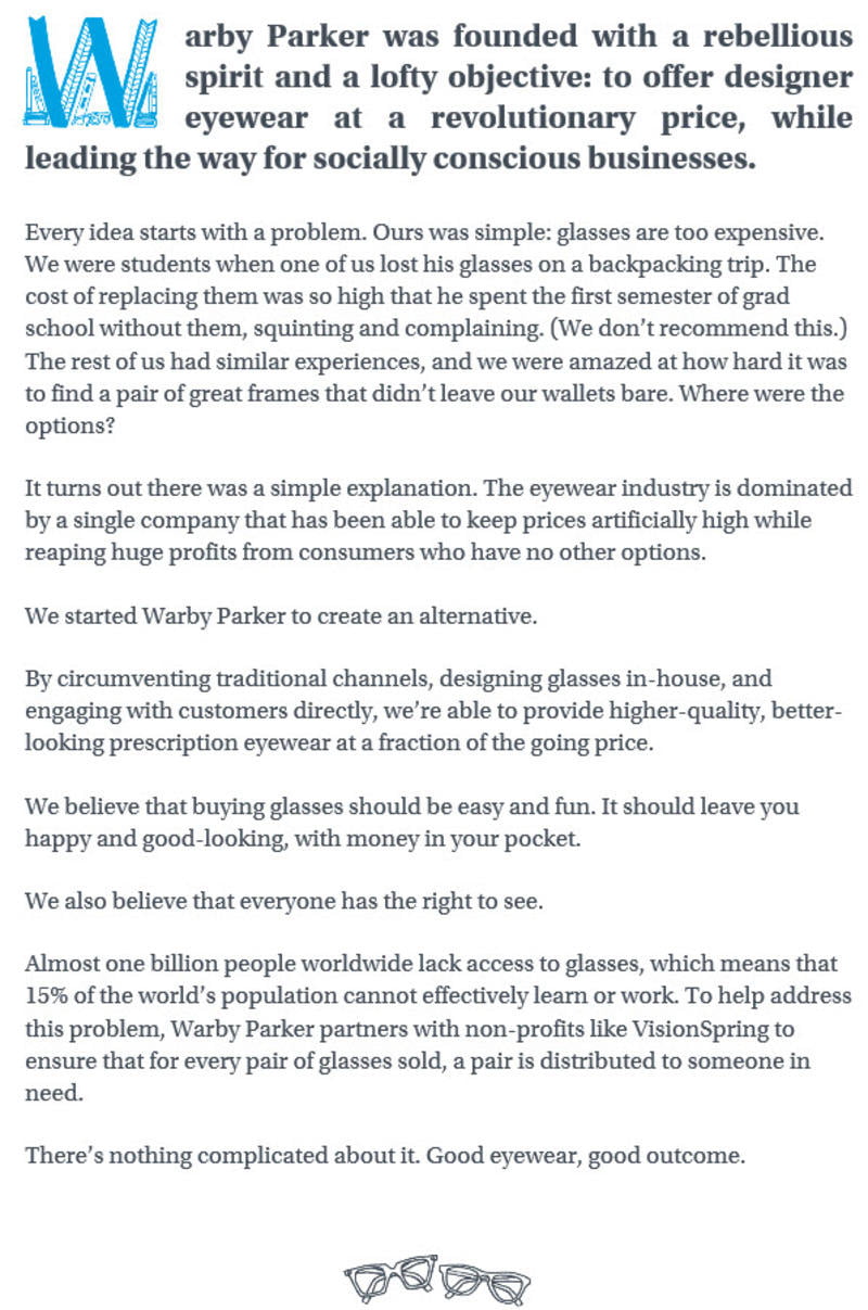 warby parker about us page guide