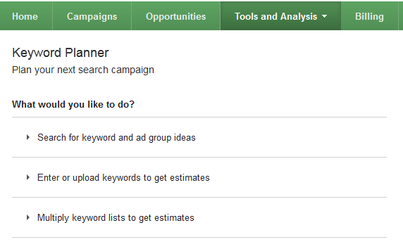 Google AdWords Keyword Planner Tool