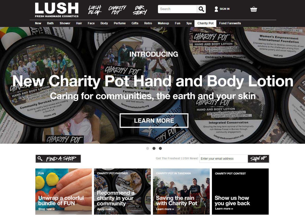 Beginner's guide to target markets Lush cosmetics homepage