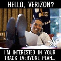 Call tracking funny image of Obama saying "Hello, Verizon? I'm Interested in Your Track Everyone Plan."