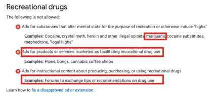 cannabis marketing rules for Google Ads