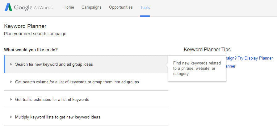Commercial intent keywords AdWords keyword planner tool
