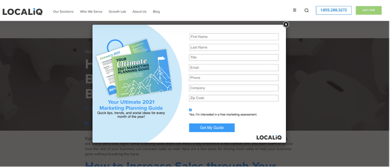 how to create conversion-boosting pop-ups—localiq pop-up example