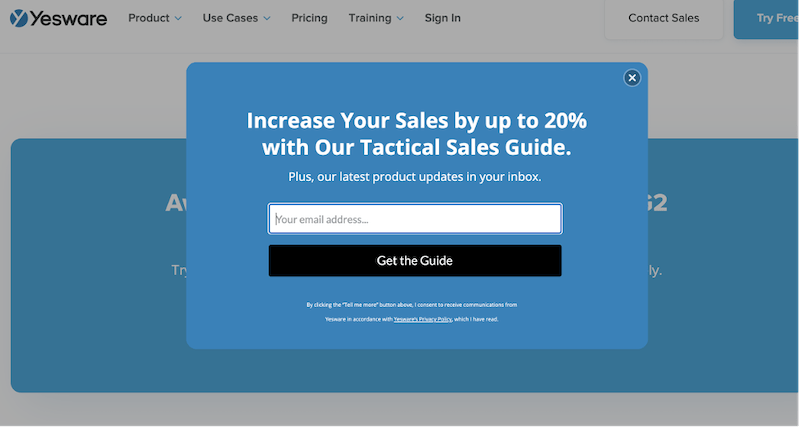 how to create conversion-boosting pop-ups—yesware pop-up example