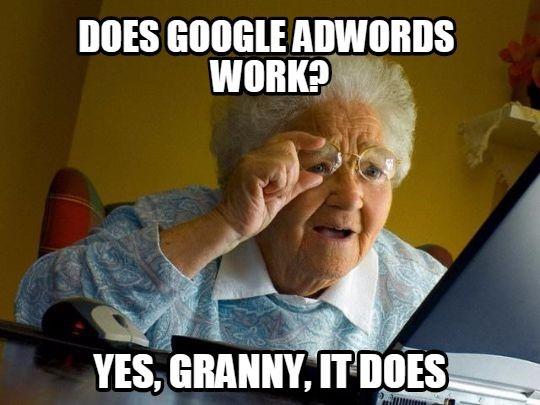 Does Google AdWords Work gif of a grandma looking at her computer wondering if it works.
