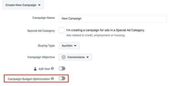 Facebook campaign budget optimization (CBO) button