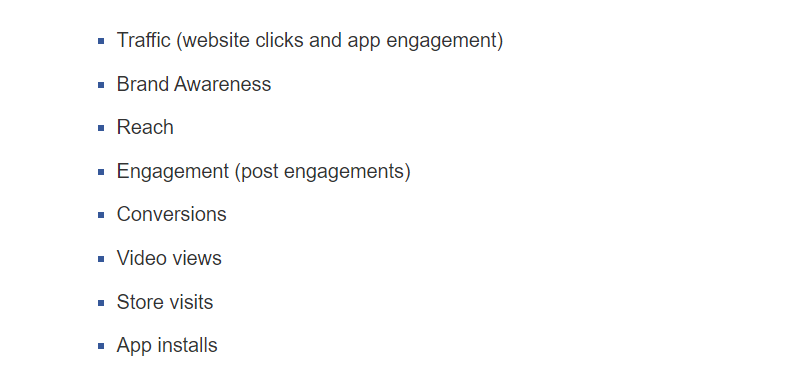 Facebook Canvas Ads Objectives