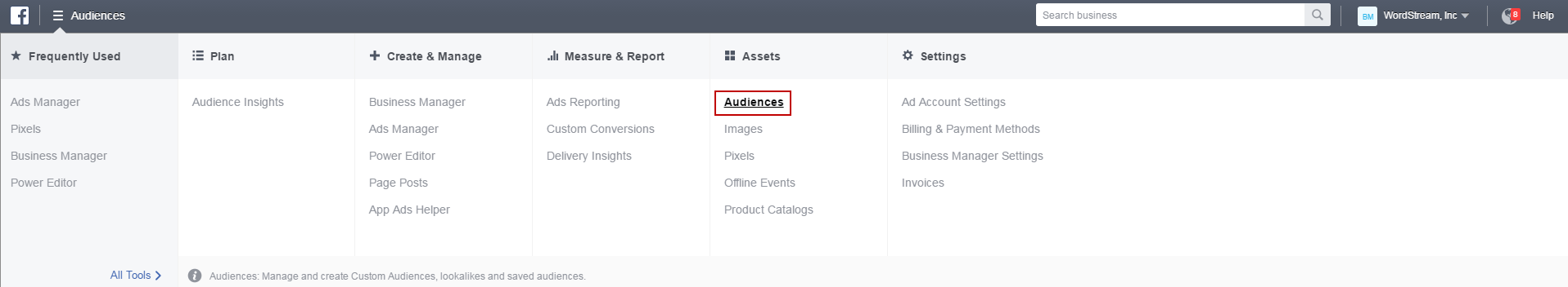 Facebook conversion tracking Business Manager Audiences