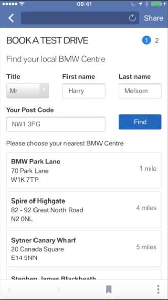 Facebook lead ad example BMW form