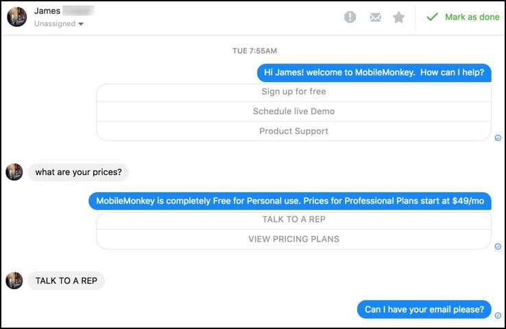 Facebook messenger with chatbot