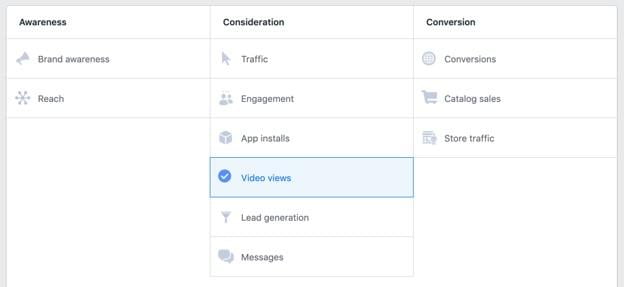 Facebook video views campaign setting