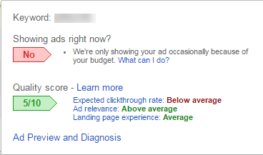 google adwords quality score status bubble i