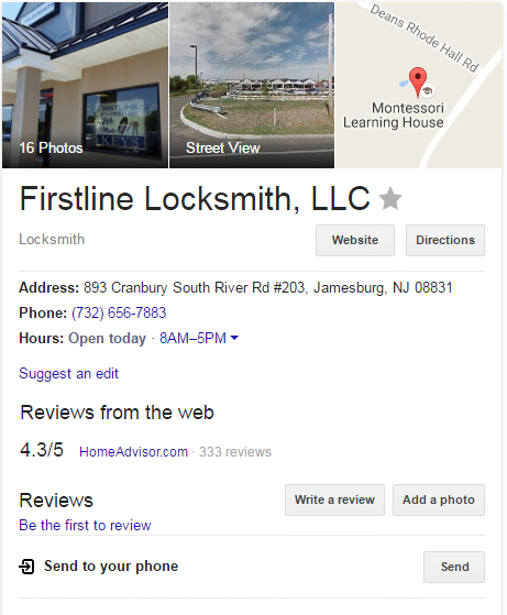 google my business account firstline locksmith