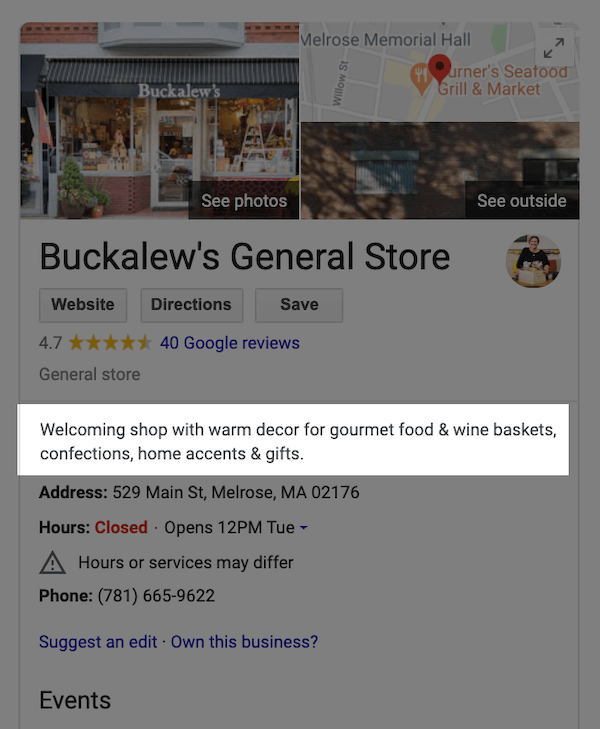 google my business optimization editorial description for buckalews
