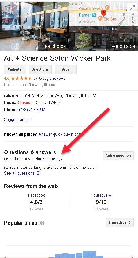 google my business optimization question and answer section