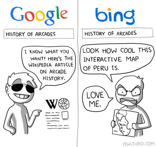 Google Voice Search Google vs Bing Owlturd Comix