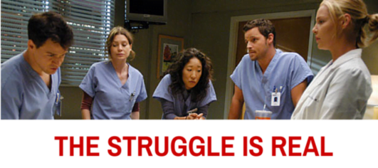 healthcare marketing image of greys anatomy cast looking concerned
