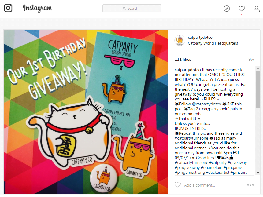 Instagram giveaways CATPARTY contest post