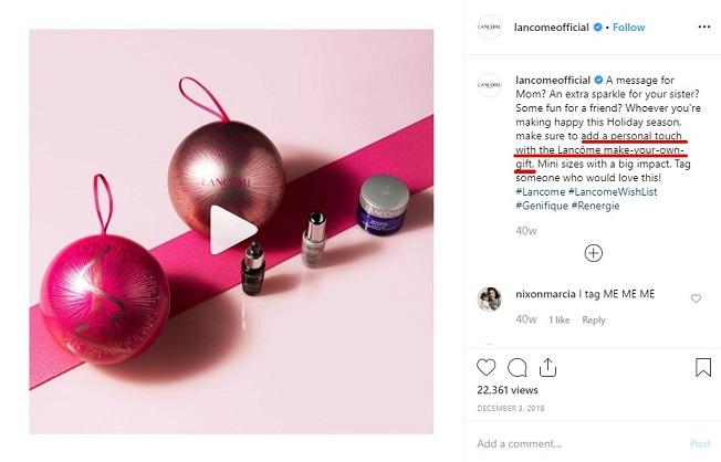 Lancome Instagram post with limited offer