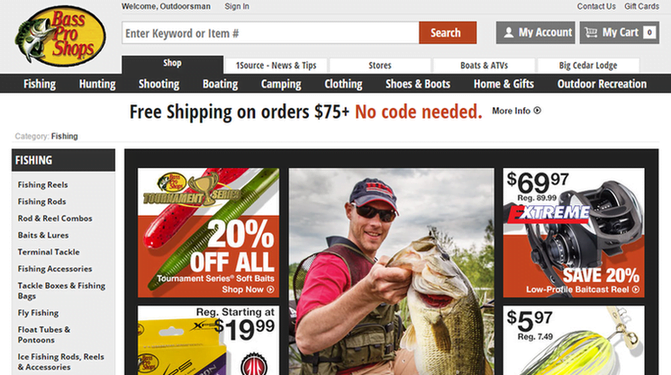 Landing page relevance Bass Pro landing page