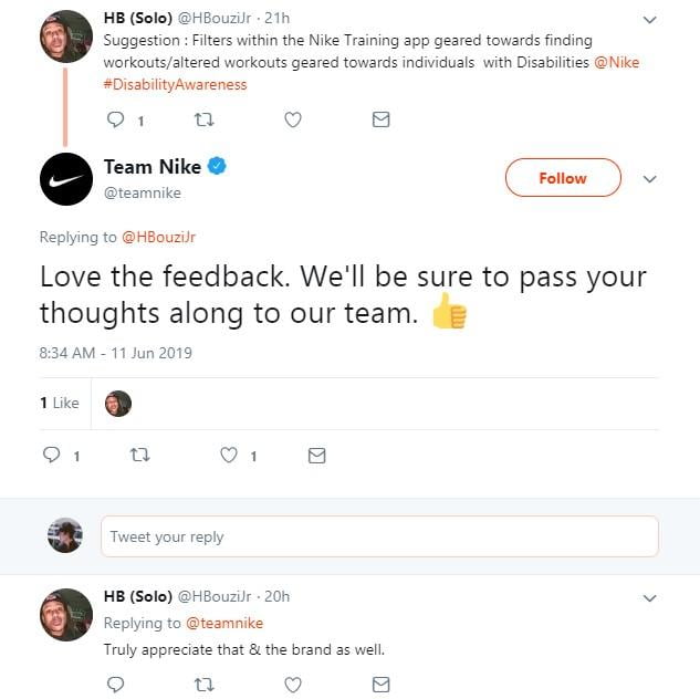 customer feedback tweets from Nike