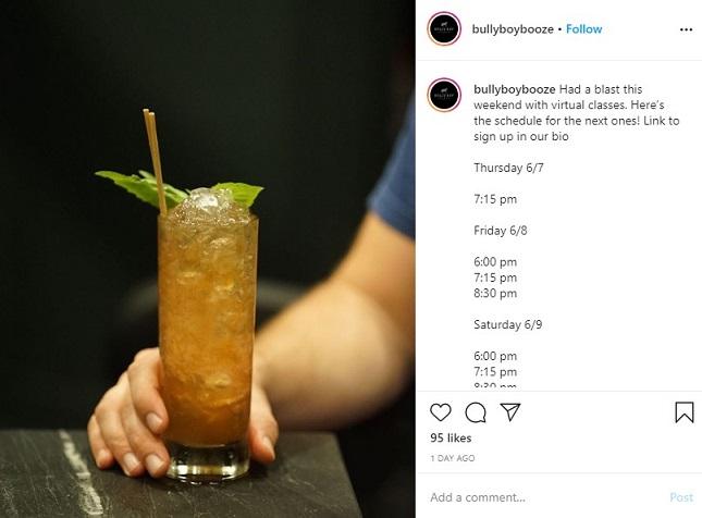 virtual cocktail class on Instagram from Bully Boy