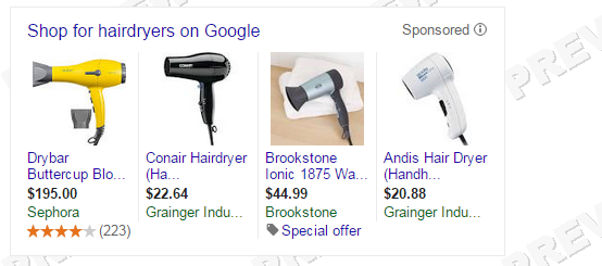 Retail marketing image of hairdryer shopping ads