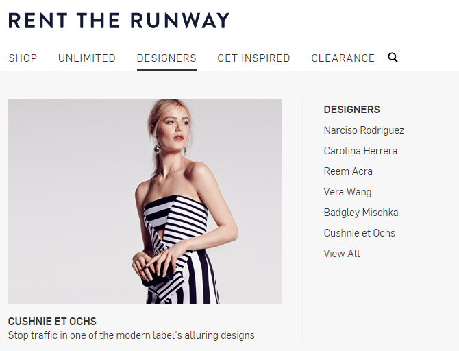Retail marketing image showing rent the runways website