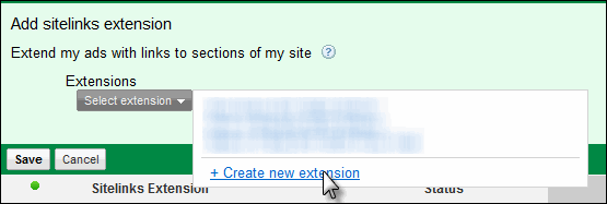 create new sitelink extension