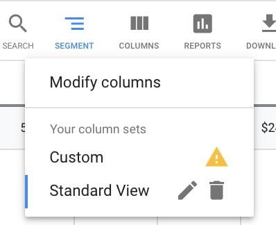 "modify columns" screen