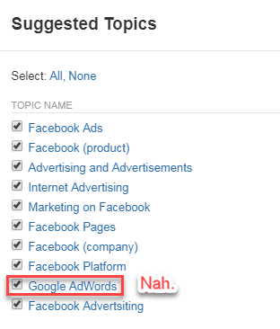 negating suggested topics in quora ads