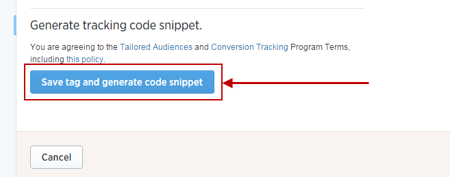 Twitter ads generate tracking code snippet