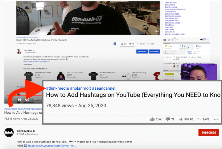 youtube seo tips—hashtag appearing above video title