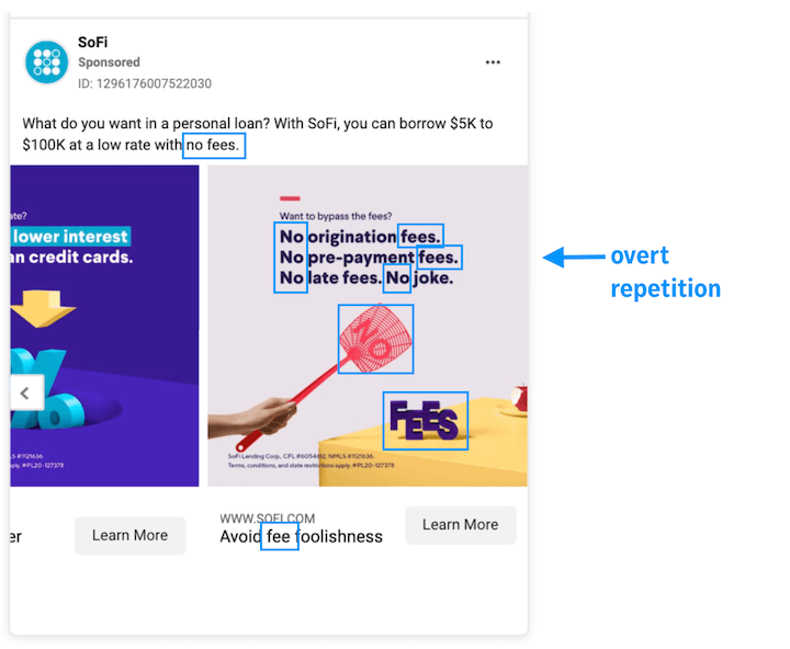 facebook ad copy example - repetition done right