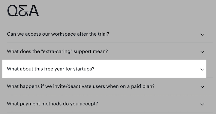 conversational tone example on a FAQ page