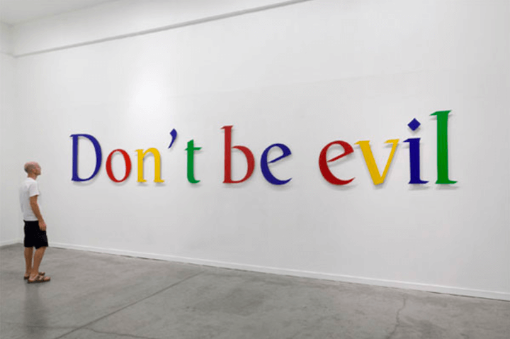 "don't be evil" written in google font