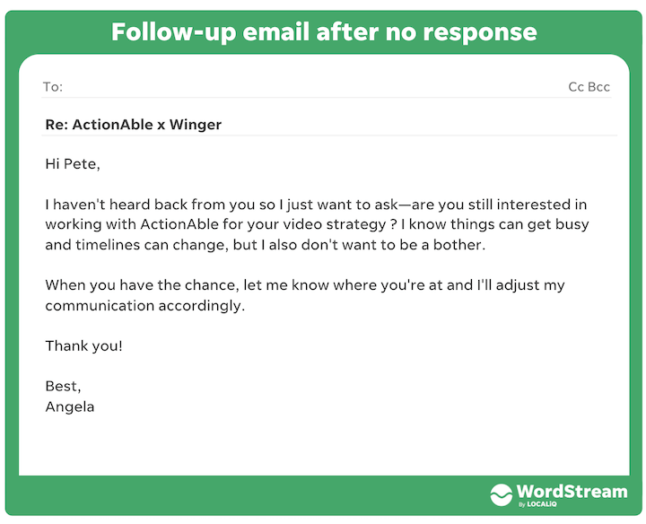 follow-up email example after no response